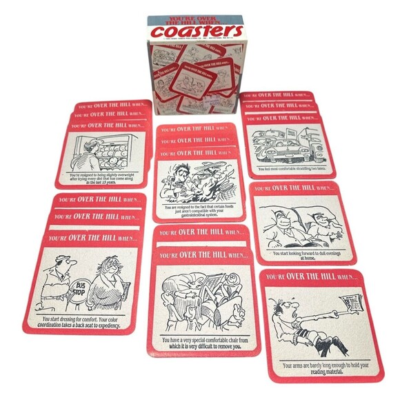 Vintage 1989 "You're OVER THE HILL When..." 16 Cardboard Drink Coasters Beverage - Picture 1 of 4